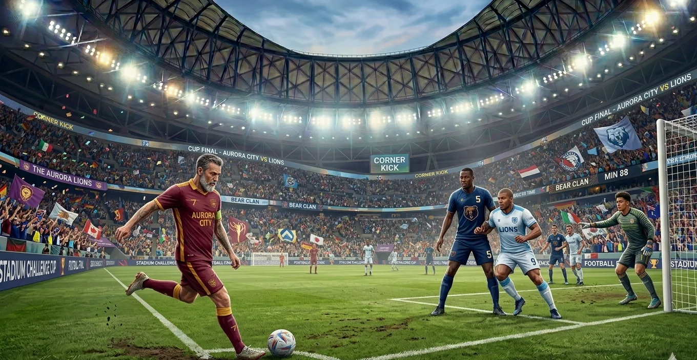 A corner kick is being prepared in front of a packed World Cup 2026 stadium