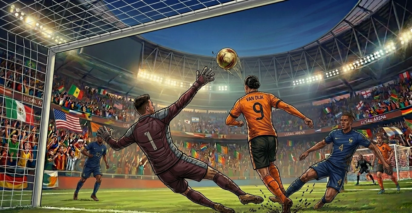 Player heads the ball toward goal during a 2026 World Cup qualifier
